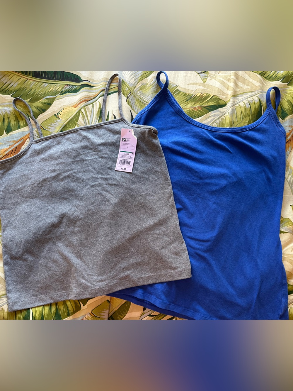 Women’s Cami Tank Top Duo and bra lot - Gray & Blue & beige Size Large